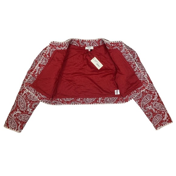 NWT Sea NY Theodora Paisley Quilted Cropped Jacket Red Size Large Long Sleeve - Picture 4 of 10